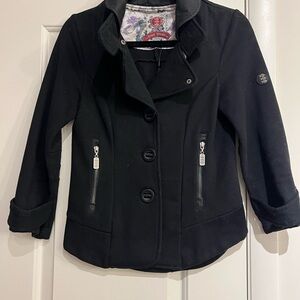 Black Wool-Blend Pea Coat with Structured Collar